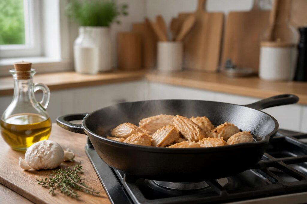 découvrez des astuces simples et efficaces pour réchauffer vos restes de poulet à la poêle sans les dessécher, et savourez-les comme au premier jour.