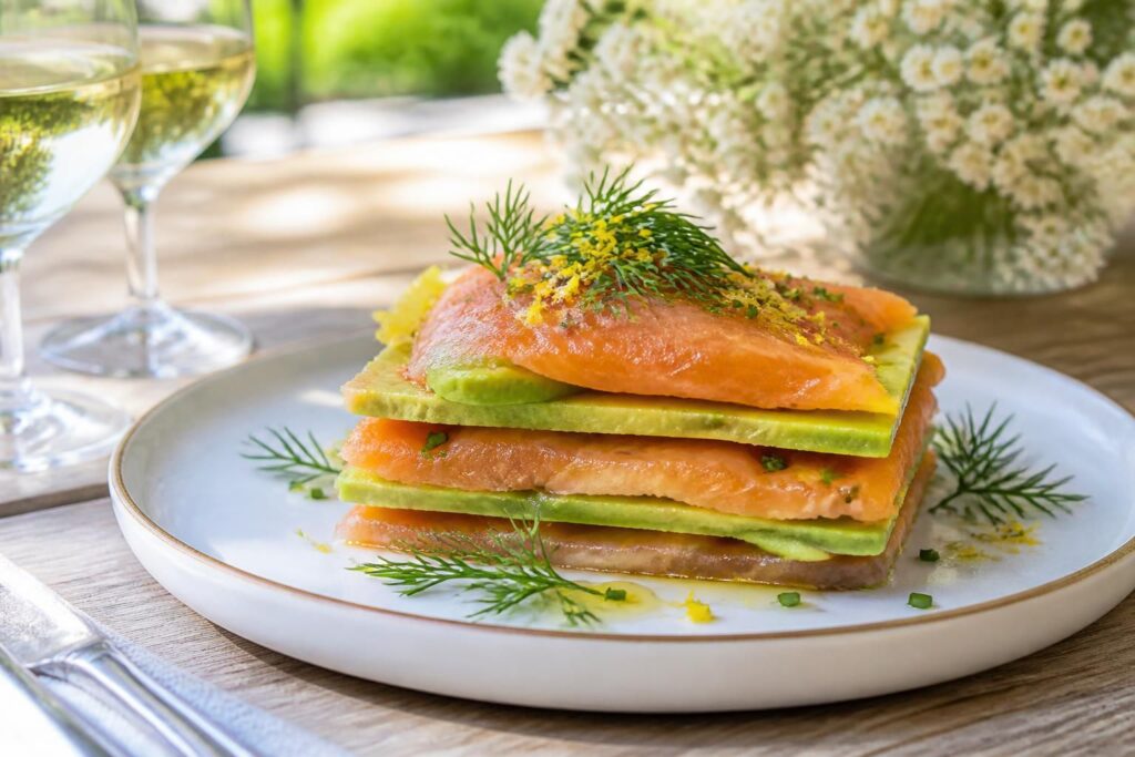 découvrez notre recette fraîche et légère de mille-feuille avocat saumon, parfaite pour des apéros estivaux gourmands et pleins de saveurs.